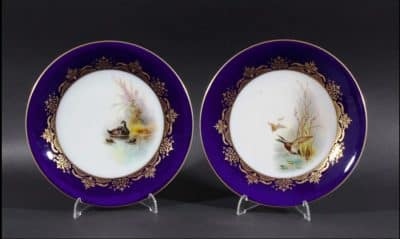 SOLD Pair Worcester game bird cabinet plates. Signed