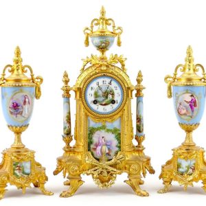 SOLD French gilded metal and porcelain clock garniture 19th century Antique Clocks 3