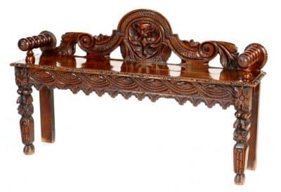 Victorian Carved Oak Hall Bench