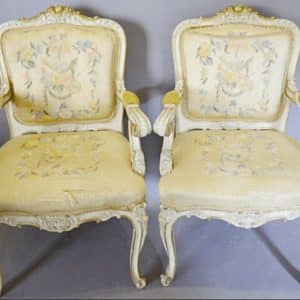 SOLD Pair 19th early 20th Century French Cream and Gilded Fauteuils, Antiques Scotland Antique Chairs