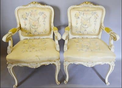 SOLD Pair 19th early 20th Century French Cream and Gilded Fauteuils, Antiques Scotland Antique Chairs 3