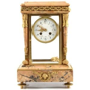 French “four glass” rouge marble Mantel clock 19th century Antique Clocks