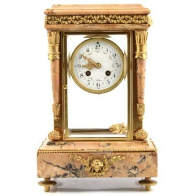 French “four glass” rouge marble Mantel clock 19th century Antique Clocks 3