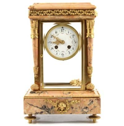 French "four glass" rouge marble Mantel clock