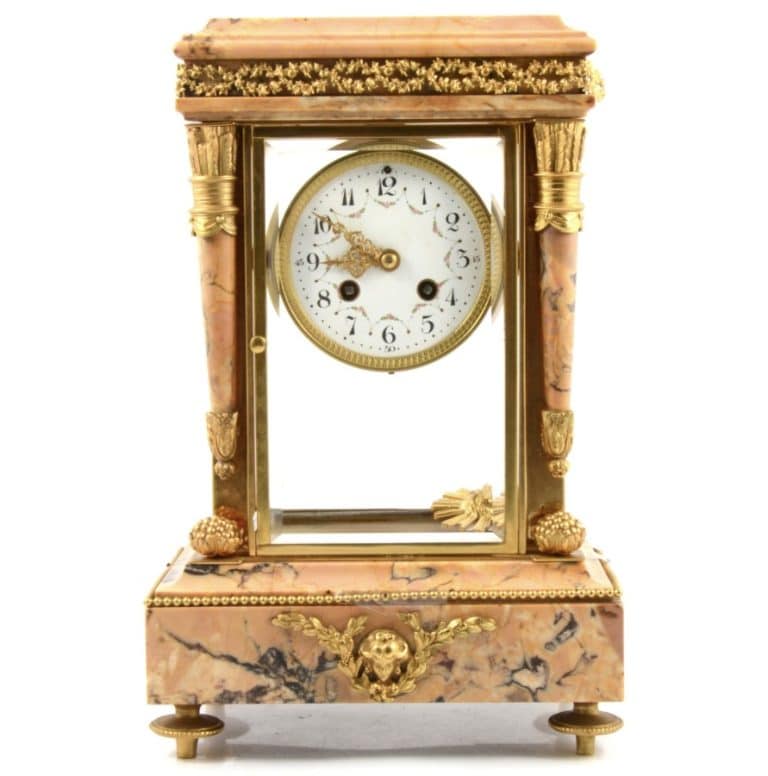 French "four glass" rouge marble Mantel clock