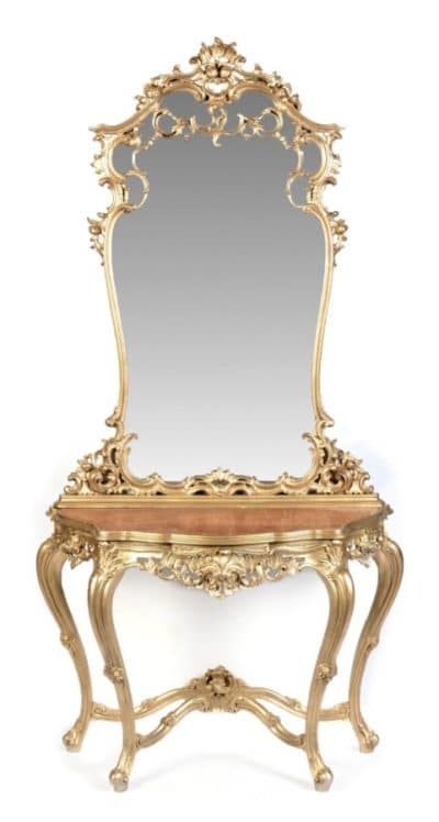 Late 19th century French pier table with over mirror. A late 19th Century gold-painted pier table and mirror Antique Art 3