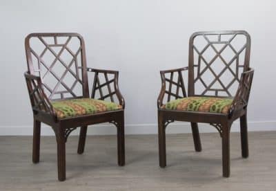 Geo III Chinese Chippendale mahogany elbow chairs - Image 6