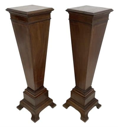 Pair Edwardian inlaid mahogany pedestals