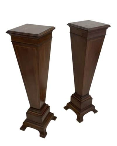 Pair Edwardian inlaid mahogany pedestals - Image 2
