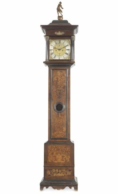 17th cent marquetry Longcase clock 17TH CENTURY WALNUT AND INLAID LONGCASE CLOCK Antique Clocks 3