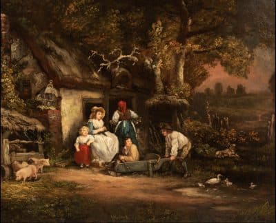 Large George Morland Oil on Canvas 19th century Antique Art 4