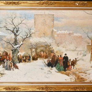 Christmas Day After John Ritchie (1821-1879) Genre Figurative Winter Snow Oil Portraits Paintings Antique Art