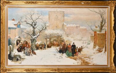 Christmas Day After John Ritchie (1821-1879) Genre Figurative Winter Snow Oil Portraits Paintings Antique Art 3