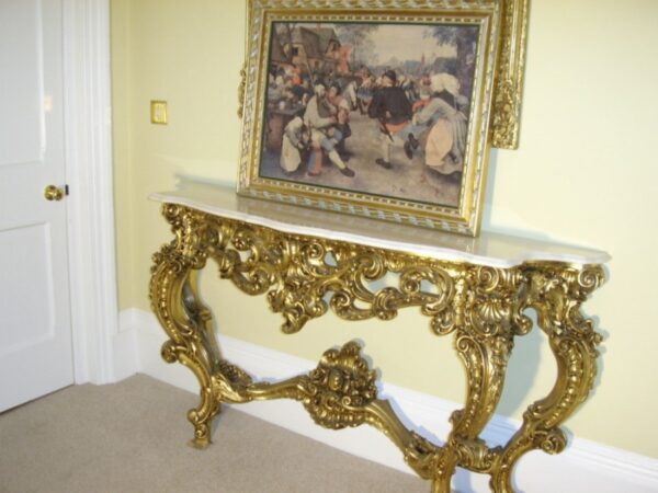 Oileograph Print On Canvas Of Dutch Tavern Scene Depicting A 17th Century Genre Scene In Heavy Carved Wooden Gilt Frame - Image 2