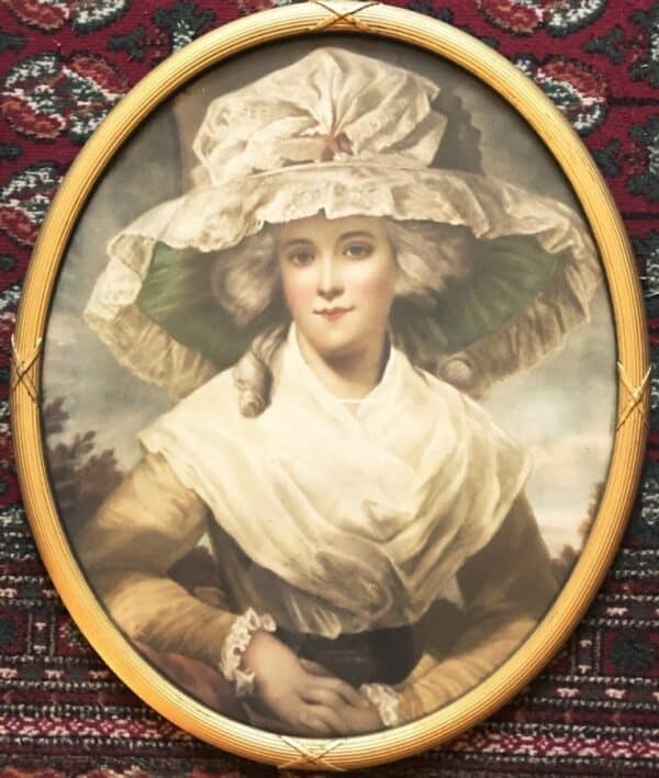 19thc Glazed Portrait Print Of Young Lady Wearing Bonnet After Original Oil Painting - Image 2
