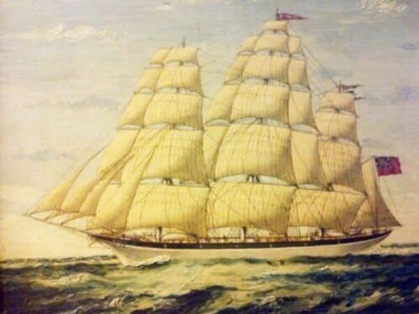 Marine Oil Painting On Panel Of Three Masted Merchant Naval Schooner Named Panay Antique Art 4