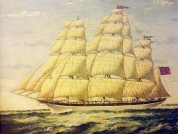 Marine Oil Painting On Panel Of Three Masted Merchant Naval Schooner Named Panay - Image 2