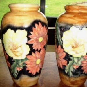 Pair Porcelain Glazed Florian Ware Antique Vases Antique Ceramics