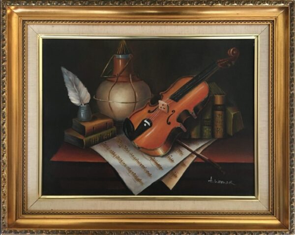 Violin Oil Painting Contemporary Still Life Study On Canvas