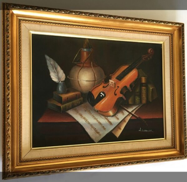 Violin Oil Painting Contemporary Still Life Study On Canvas - Image 3