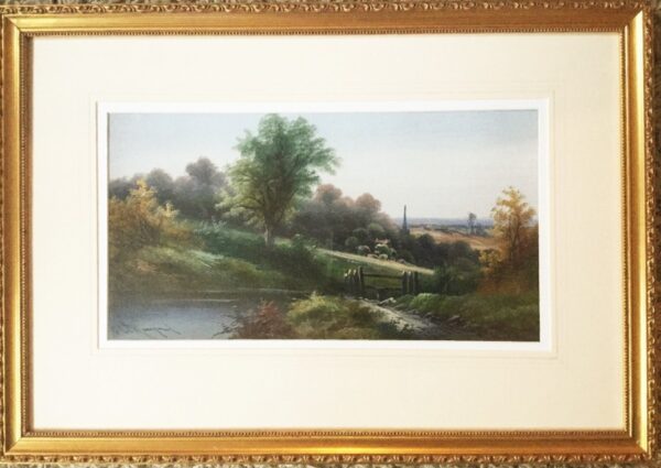 Fine Antique Art English Countryside Landscape Acrylic Oil Painting On Board Under Glass Countryside Pictures In Gilt Frames