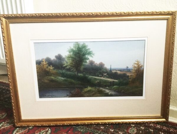 Fine Antique Art English Countryside Landscape Acrylic Oil Painting On Board Under Glass Countryside Pictures In Gilt Frames - Image 2