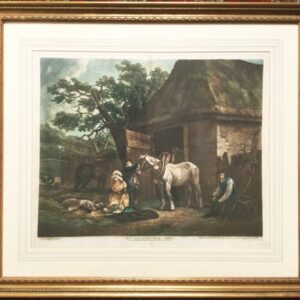 George Morland Coloured Mezzotint Feeding The Pigs Engraved By I.R.Smith Antique Art Antique Art 3