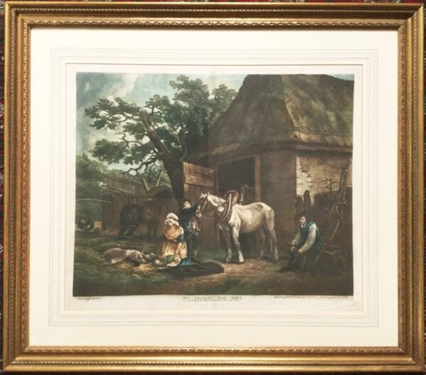 George Morland Coloured Mezzotint Feeding The Pigs Engraved By I.R.Smith Antique Art Antique Art 4