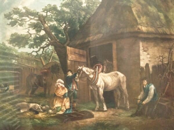 George Morland Coloured Mezzotint Feeding The Pigs Engraved By I.R.Smith Antique Art Antique Art 7