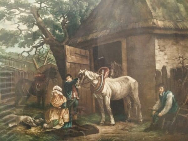 George Morland Coloured Mezzotint Feeding The Pigs Engraved By I.R.Smith Antique Art Antique Art 6