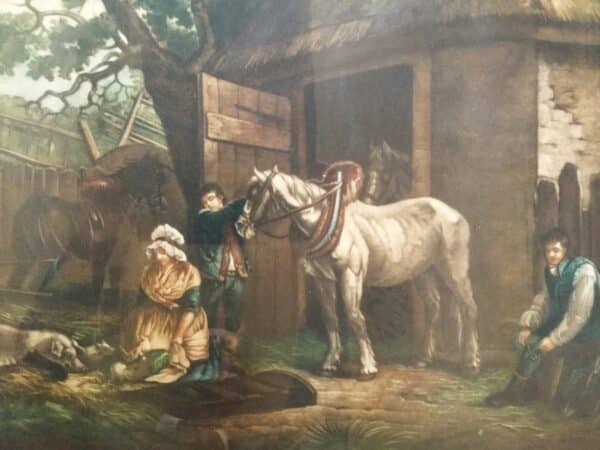 George Morland Coloured Mezzotint Feeding The Pigs Engraved By I.R.Smith Antique Art Antique Art 5