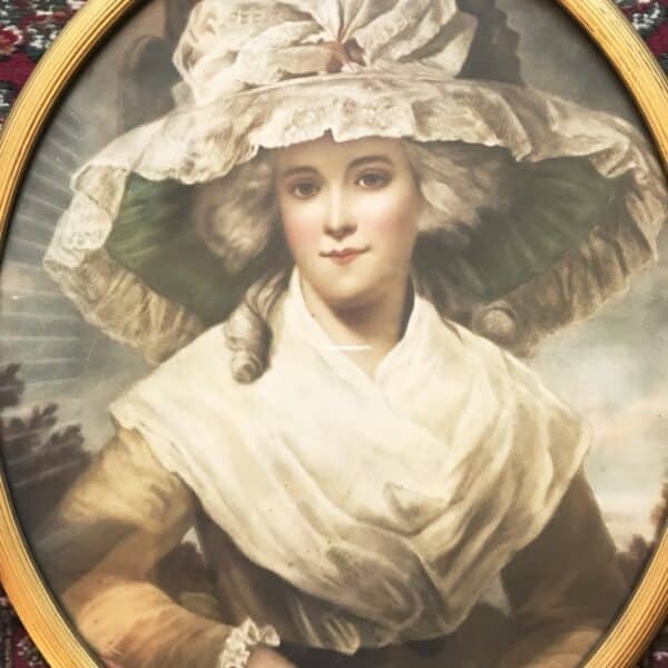 19thc Glazed Portrait Print Of Young Lady Wearing Bonnet After Original Oil Painting