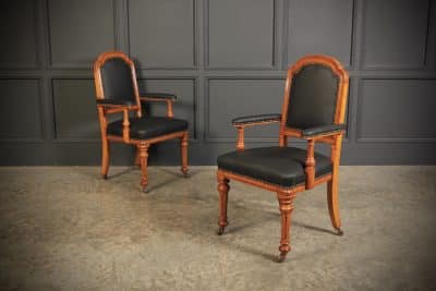 Pair of Gothic Oak & Leather Partners Desk Chairs Antique Antique Chairs 3