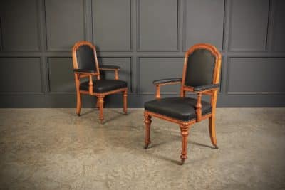 Pair of Gothic Oak & Leather Partners Desk Chairs Antique Antique Chairs 4