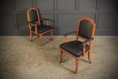 Pair of Gothic Oak & Leather Partners Desk Chairs - Image 5