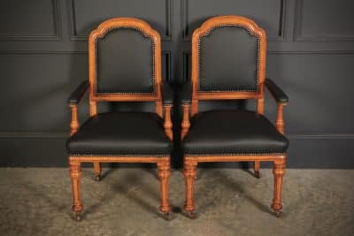 Pair of Gothic Oak & Leather Partners Desk Chairs Antique Antique Chairs 8
