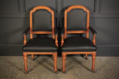 Pair of Gothic Oak & Leather Partners Desk Chairs - Image 6