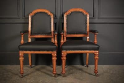 Pair of Gothic Oak & Leather Partners Desk Chairs Antique Antique Chairs 9