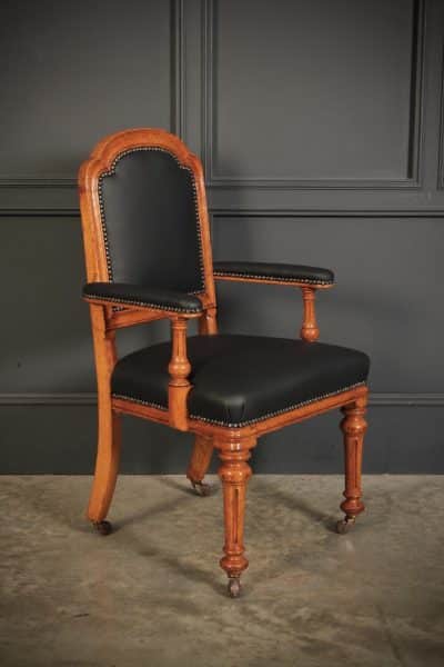 Pair of Gothic Oak & Leather Partners Desk Chairs - Image 9