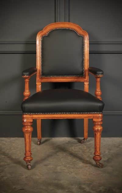 Pair of Gothic Oak & Leather Partners Desk Chairs Antique Antique Chairs 12