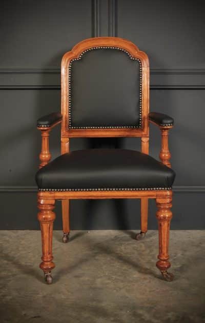 Pair of Gothic Oak & Leather Partners Desk Chairs - Image 10