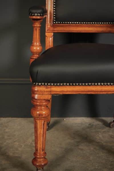 Pair of Gothic Oak & Leather Partners Desk Chairs - Image 11