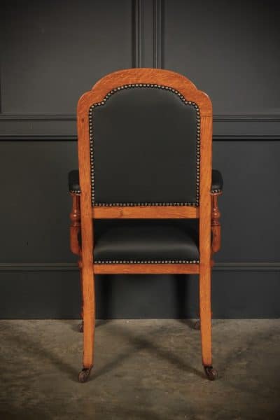 Pair of Gothic Oak & Leather Partners Desk Chairs - Image 3
