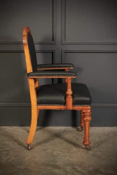 Pair of Gothic Oak & Leather Partners Desk Chairs - Image 4