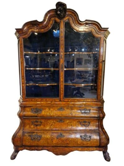 Large Dutch Marquetry Vitrine Antique Cabinets 3