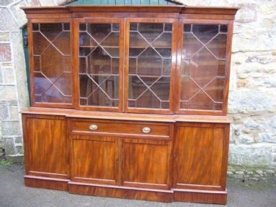 SOLD Victorian mahogany 4 door secretaire breakfront bookcase