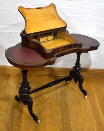 A Victorian Burr Walnut Kidney top Writing table - Image 2