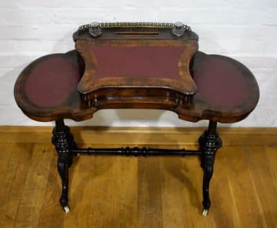 A Victorian Burr Walnut Kidney top Writing table - Image 4
