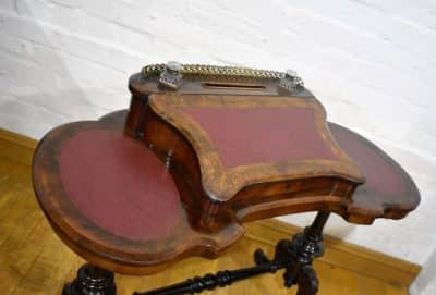 A Victorian Burr Walnut Kidney top Writing table - Image 5
