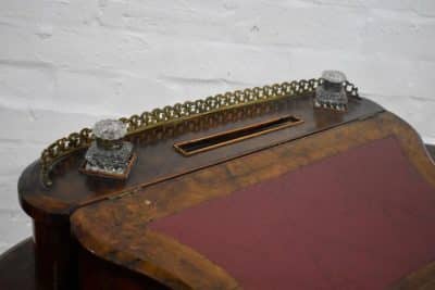 A Victorian Burr Walnut Kidney top Writing table - Image 7
